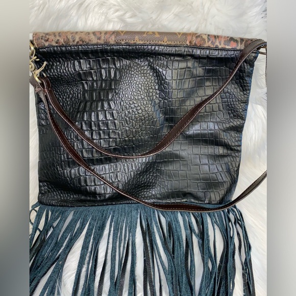 NWT Gypsy Upcycled Fringe Leather & Louis Vuitton Canvas Crossbody Bag - Picture 6 of 11